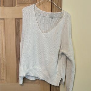 White V-Neck Knitted Sweater